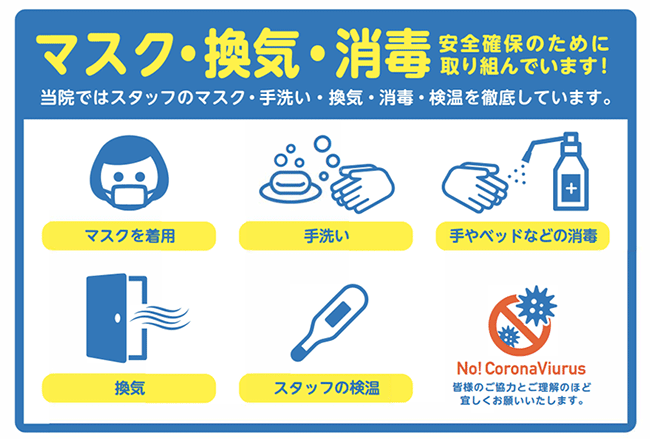 マスク・換気・消毒、安全確保のために取り組んでいます!